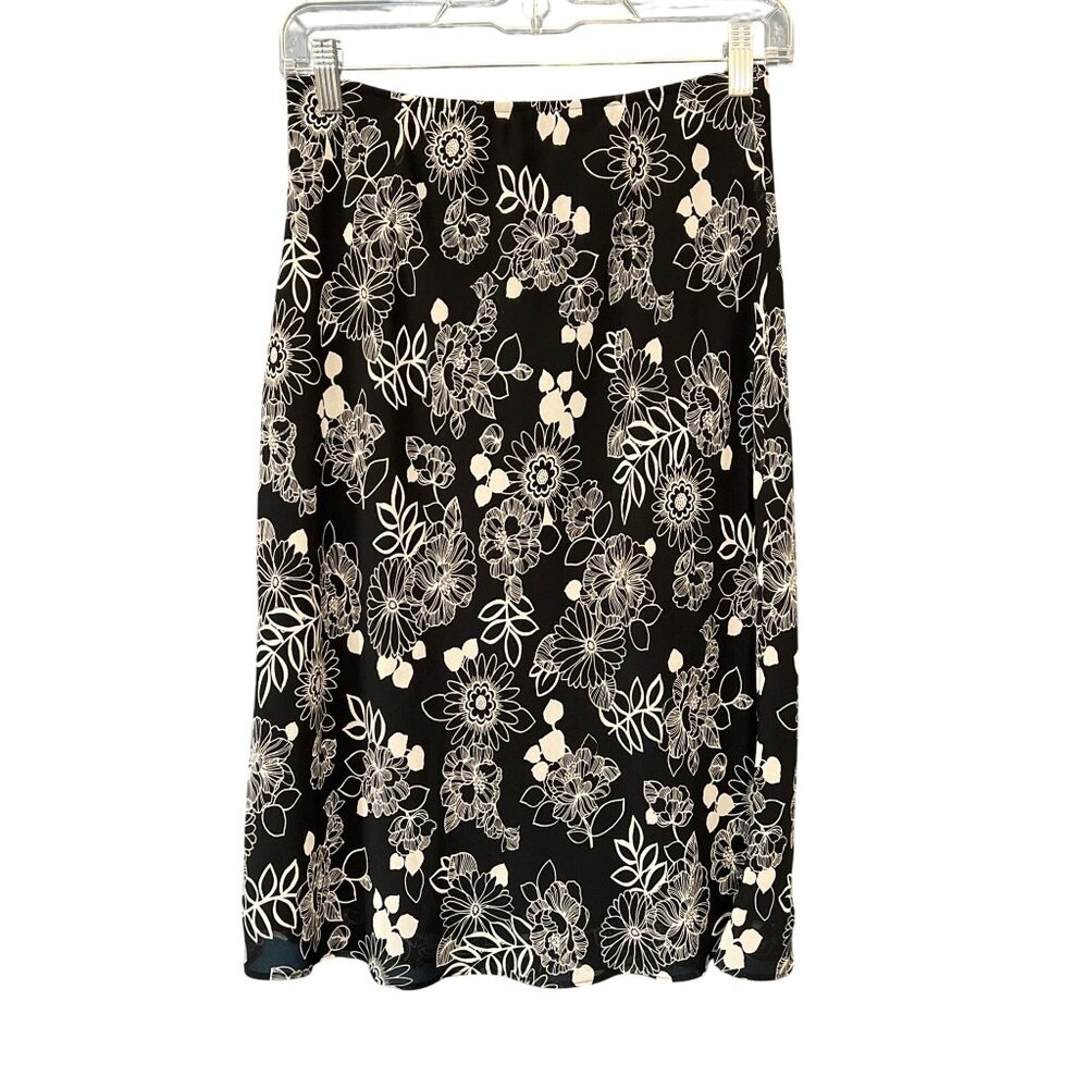 Apostrophe Black & White Floral A-Line Skirt Wrinkle-Free Travel Ready - Picture 5 of 5